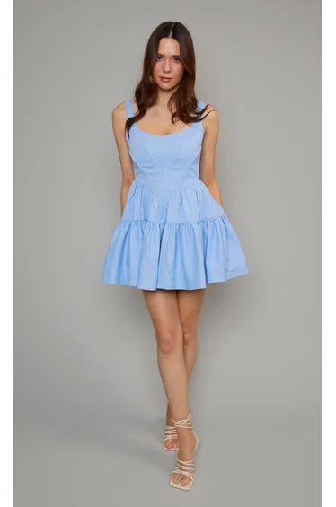 Baby Blue Corset Tiered Mini Dress