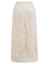 Sequined Dandelion Mesh Midi Skirt in Apricot