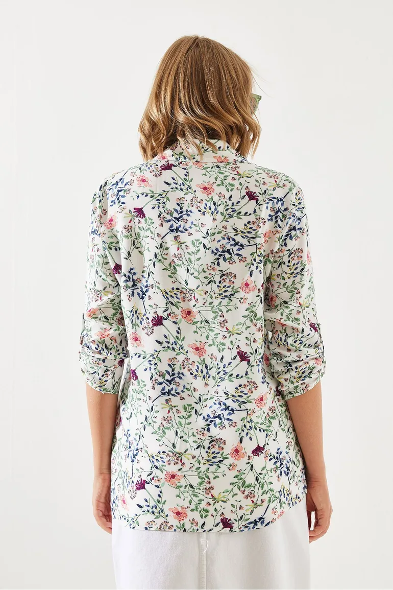 Women's Sleeve Folded Floral Patterned Shirt - 4
