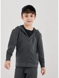 Charcoal Cotton Full Zip Hoodie with Pocket - 1