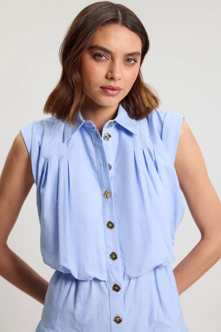 Cotton Poplin Button Up Midi Dress - 1