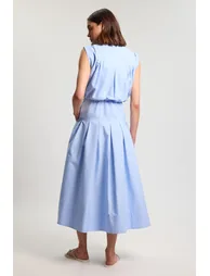 Cotton Poplin Button Up Midi Dress - 2