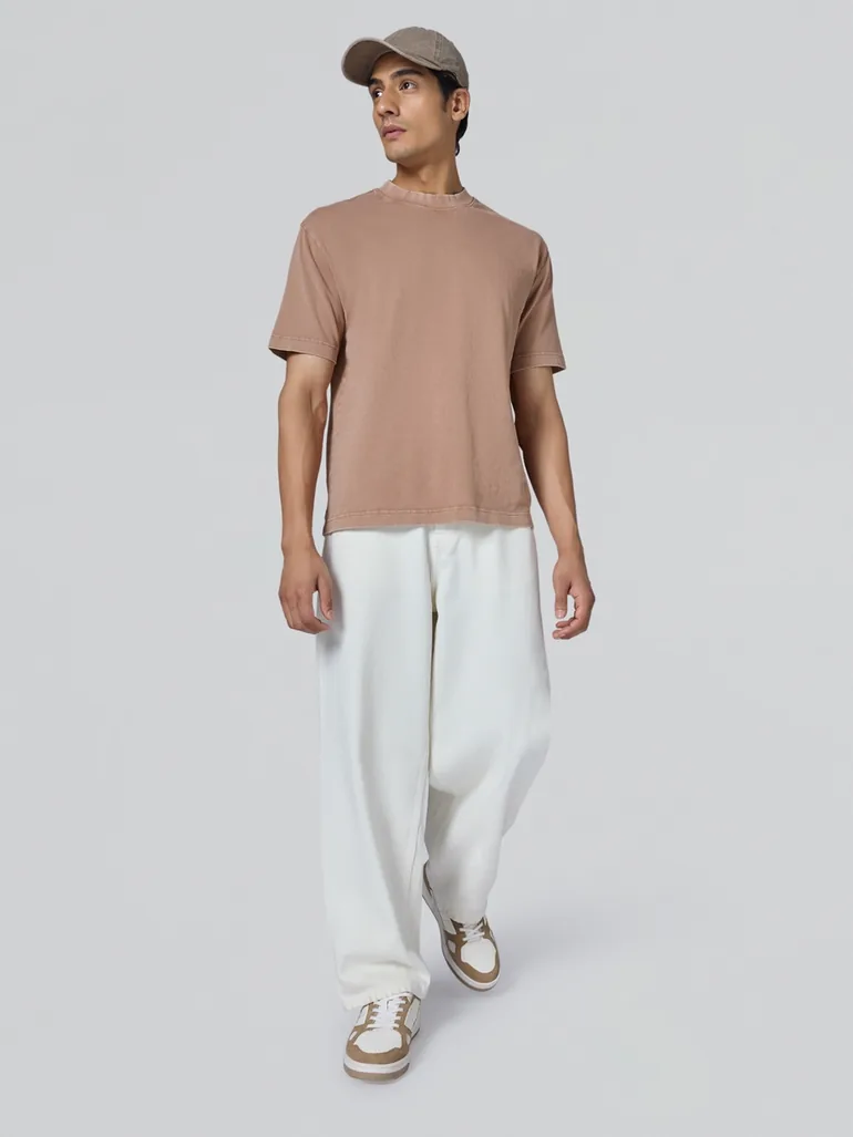 Men Brown Cotton Acid Wash T-Shirt - 3