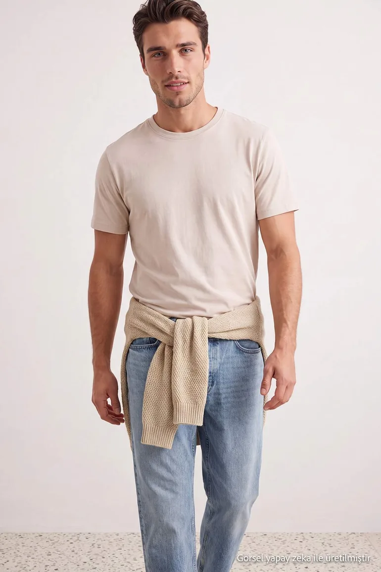 Grey-Navy Blue-Stone-Burgundy-Khaki 5-Pack Regular Fit Basic 100% Cotton T-Shirt - 1