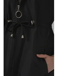 BDART Hooded Striped Long Trench Coat with Drawstring Waist - 5