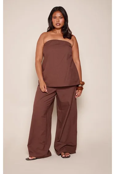 Plus Chocolate Linen Look Bandeau Top Co-ord