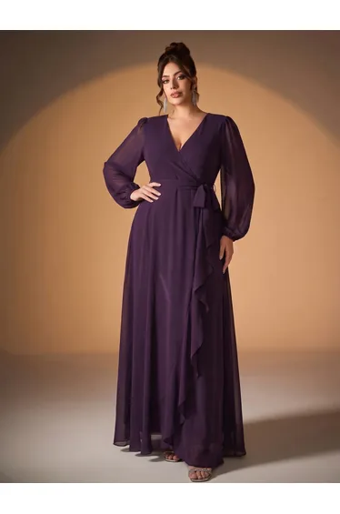 Leely Plus Women's Elegant V-Neck Chiffon Bridesmaid Dress
