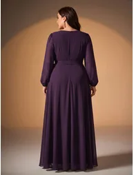 Leely Plus Women's Elegant V-Neck Chiffon Bridesmaid Dress - 2