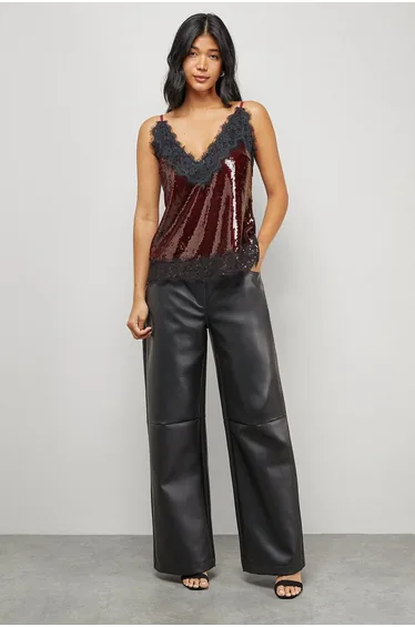Sequin Lace Trim High Apex Cami Top