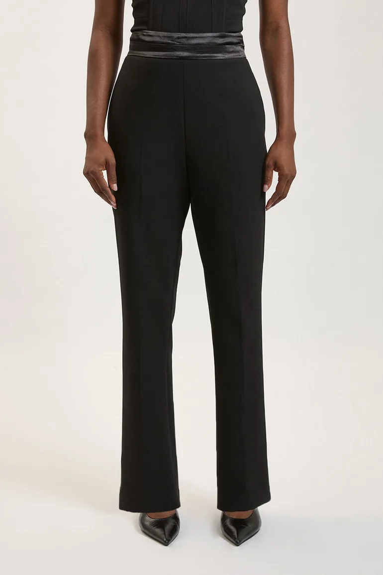 Petite Compact Stretch & Satin Mix Tux Slim Leg Trouser - 1