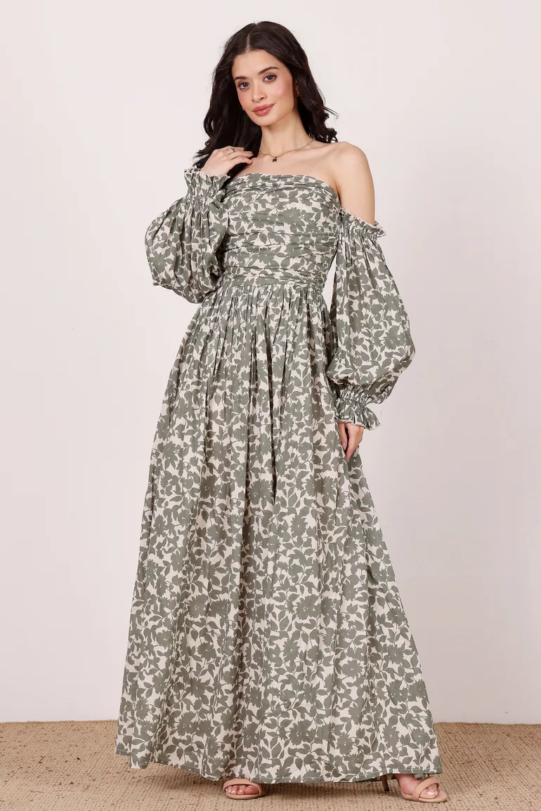 Lana Cotton Maxi Dress in Green Leaf Print Lace & Beads Multicolour :  Evening Dresses : VogaCloset Iraq