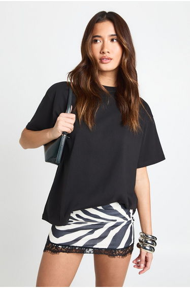Zebra Print Mesh Low Rise Lace Trim Mini Skirt - black_white