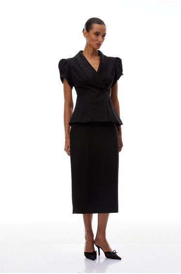 Acharya Black Blouse & Pencil Skirt Set