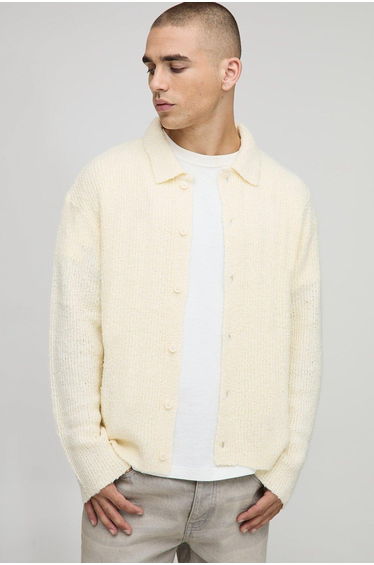 Boxy Fit Brushed Knitted Shirt - ecru