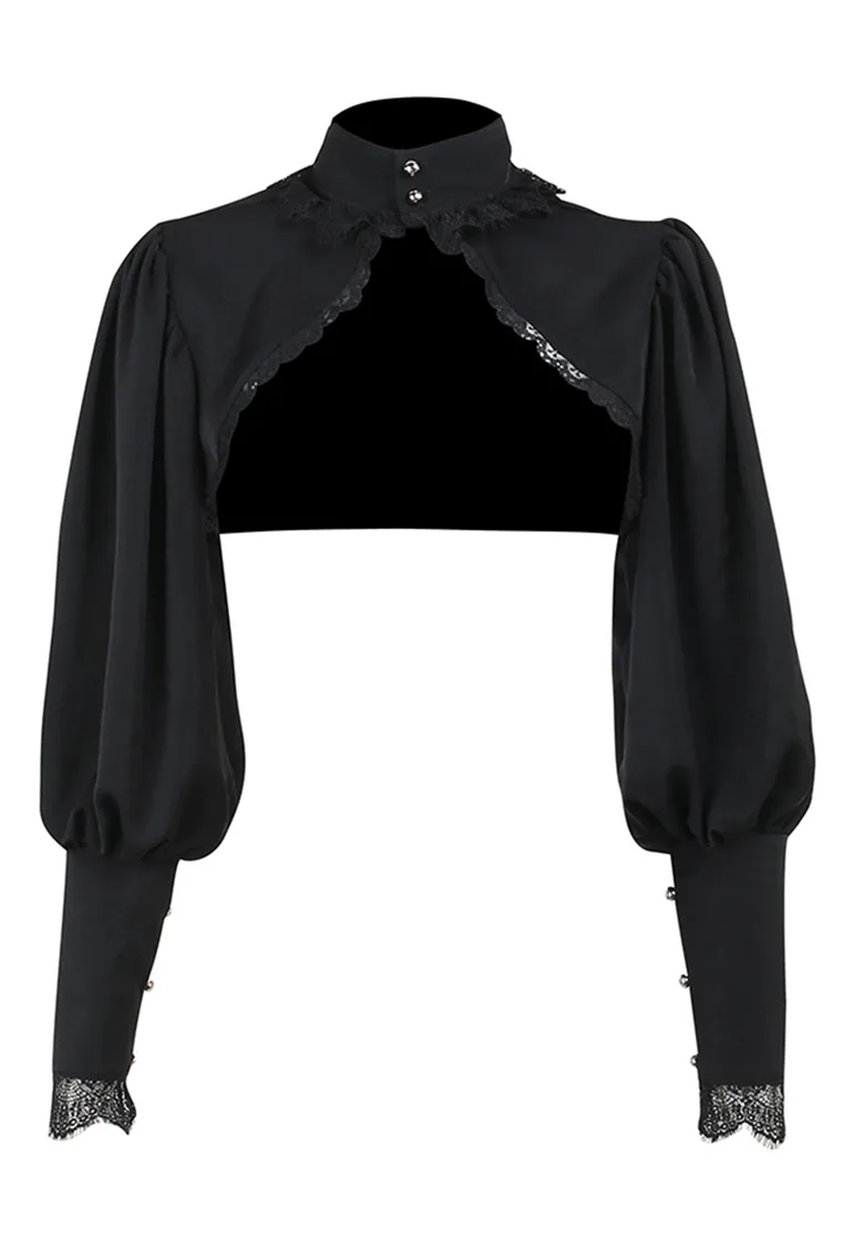 Lace-Trimmed Puff Sleeve Gothic Shrug Top