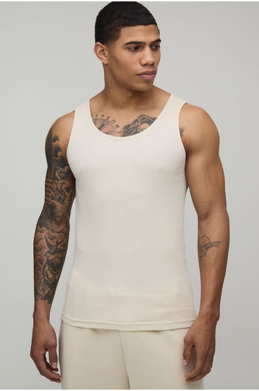 Basic Muscle Fit Ribbed Vest - ecru