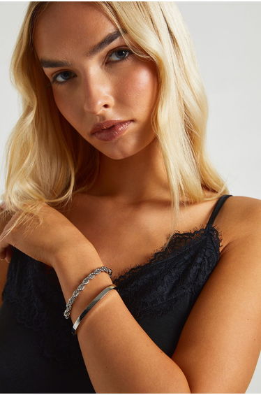 Chain And Bangle Bracelet Set - silver