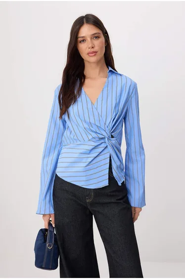 Blue Striped Double Breasted Blouse