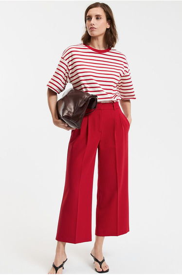 Wide Leg Cropped Trousers with Pleat Front