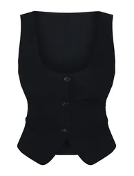 Black Tailored Scoop Neck Fitted Waistcoat - 4