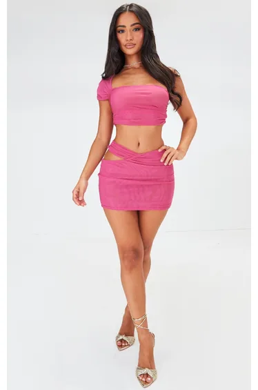 Petite Pink Cut Out Low Waist Mini Skirt