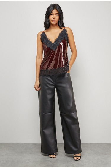 Sequin Lace Trim High Apex Cami Top