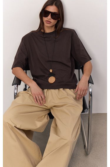 Chocolate Shoulder Detail Boxy T-Shirt