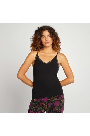 Vest top with spaghetti straps black