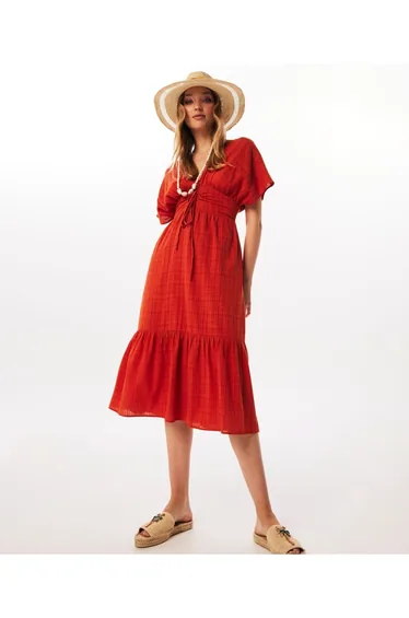 Tie-front textured dress