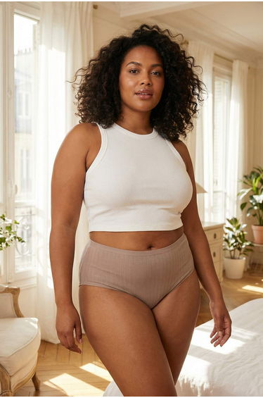 Brown-Multicolor 5'Li Package Cotton High Waist Hipster Knitted Plus Size Panties
