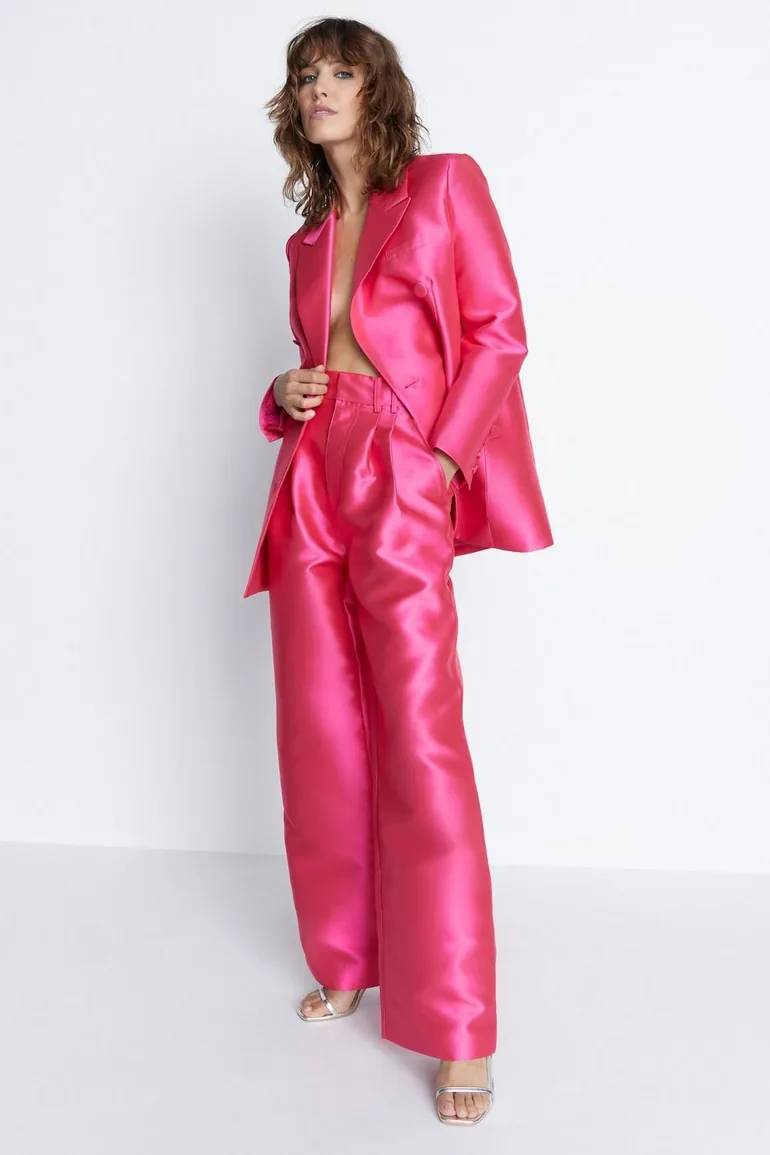Satin Twill Double Breasted Boyfriend Blazer
