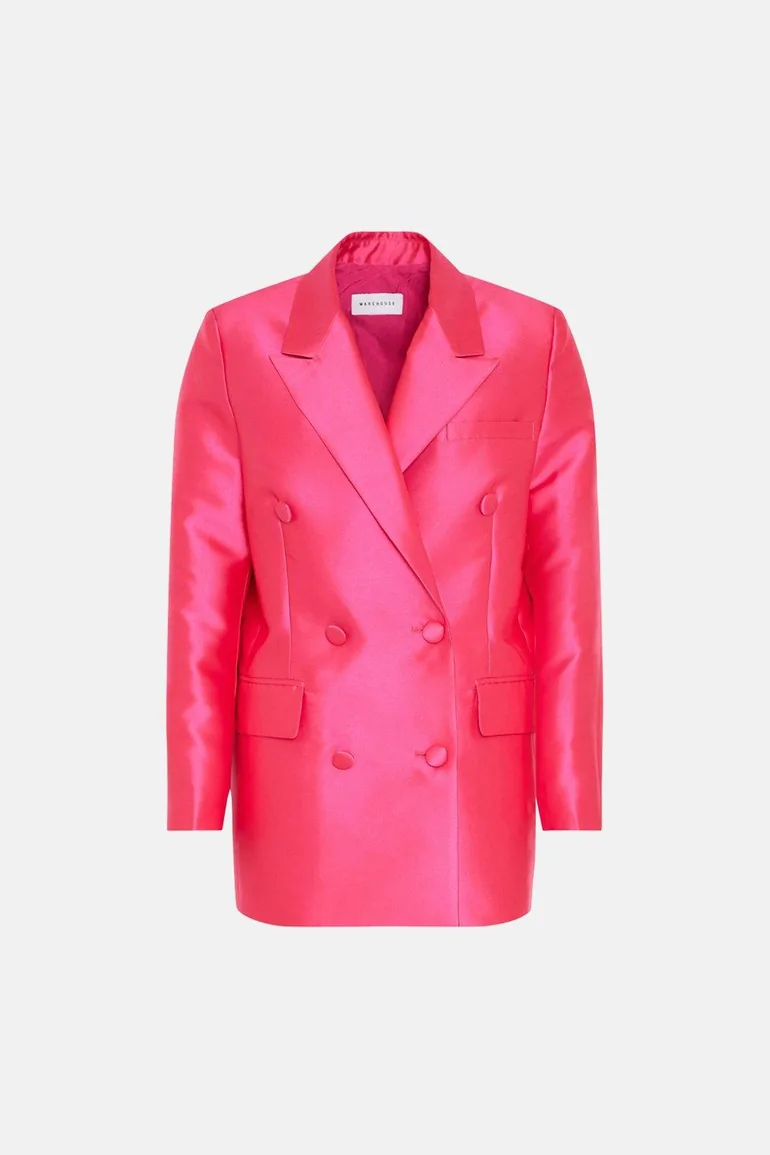 Satin Twill Double Breasted Boyfriend Blazer - 3