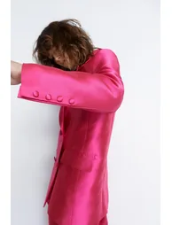 Satin Twill Double Breasted Boyfriend Blazer - 1