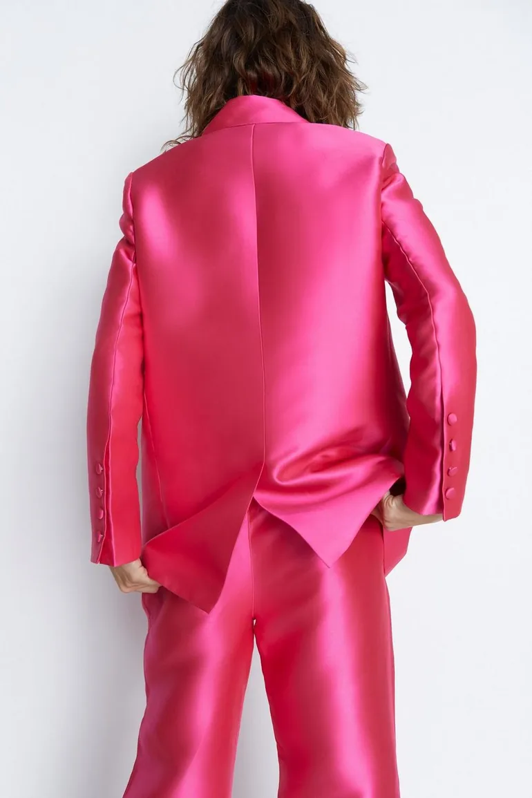 Satin Twill Double Breasted Boyfriend Blazer - 2