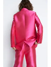 Satin Twill Double Breasted Boyfriend Blazer - 2