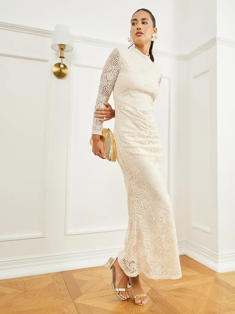 elegant cream dress Vienna Strapless Maxi with a luminous floral pattern throughout Cream Bias-cut Dress - Asymmetrical