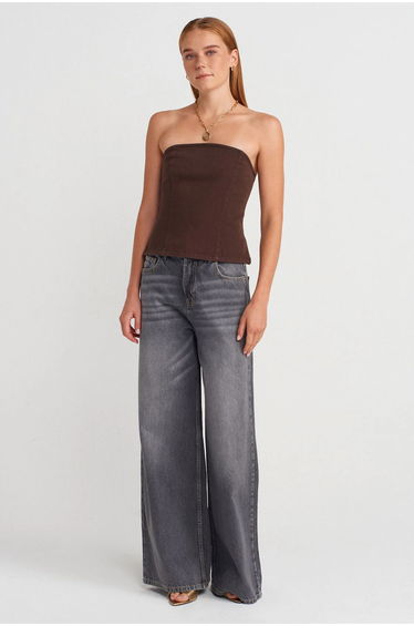 Dilvin Strapless Fitted Peplum Blouse