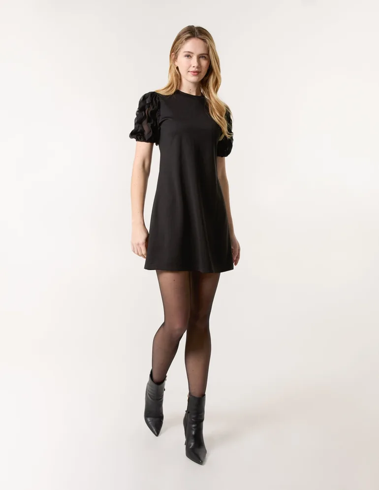 Textured Sleeve Mini Dress - 3