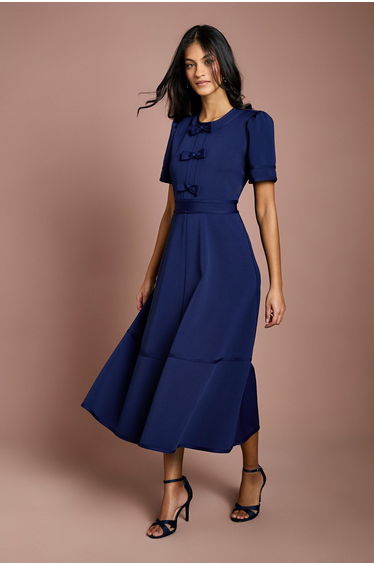 Petite Bow Front Short Sleeve Bandage Midi Dress