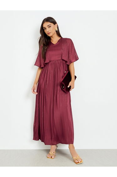 Women Rust Cape Sleeve Maxi Dress