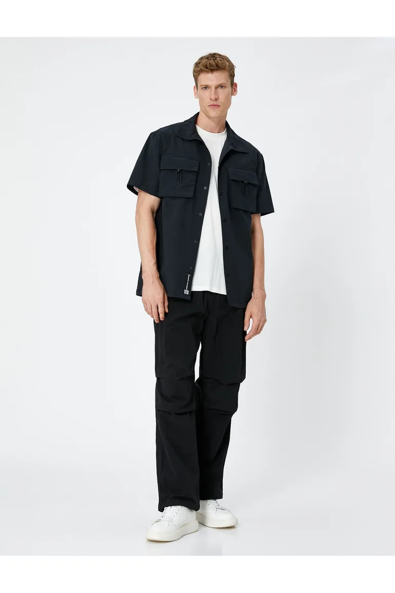 Sports Shirt Pocket Detailed Stopper Classic Collar Short Sleeve