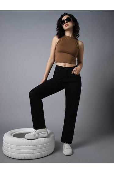 Black High Rise Straight Fit Jeans