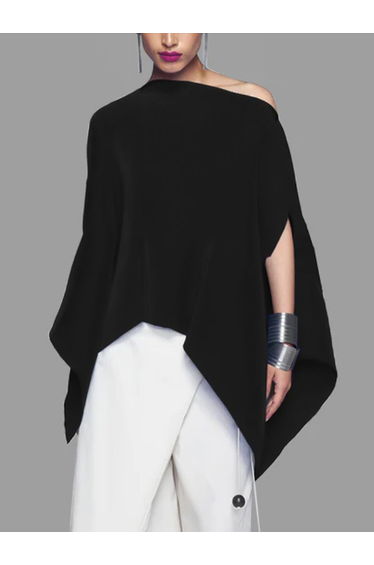 Batwing Sleeves Loose Asymmetric Solid Color One-Shoulder Blouses&Shirts Tops