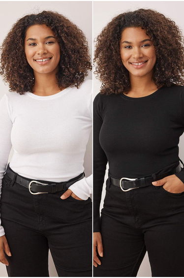 Black-White 2-Pack Knitted Plus Size Blouse
