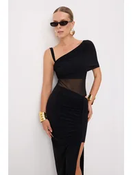 Black Inside Body Tulle Detailed Maxi Evening & Graduation Dress - 1