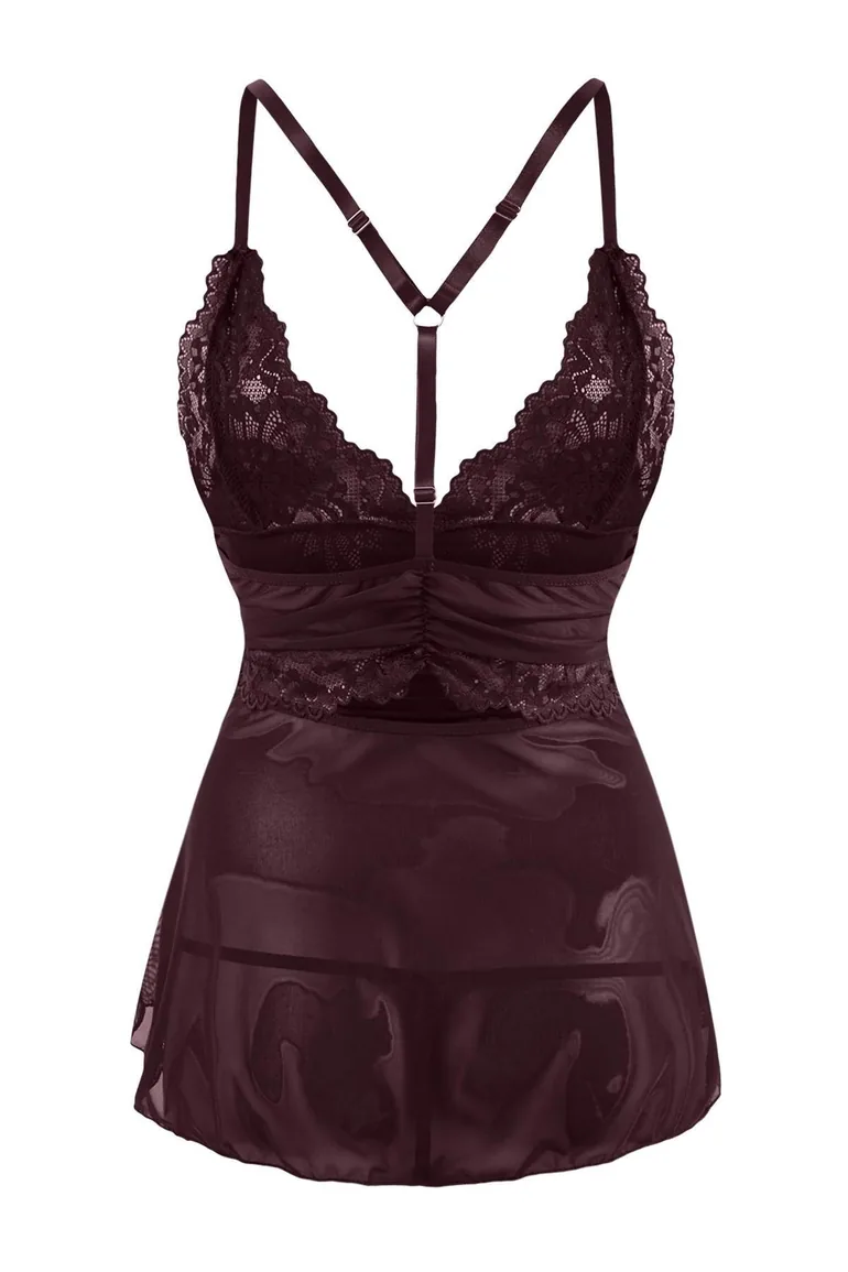 Plum Tulle Lace Babydoll/Fantasy Nightgown - 1