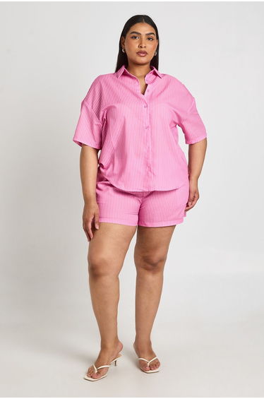 Plus Stripe Oversized Shirt - pink