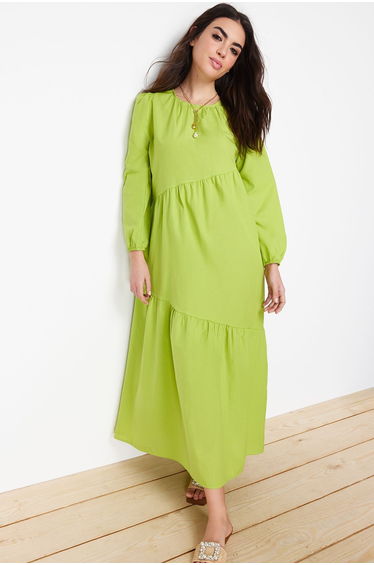 Oil Green Beltless Unlined Plain Weave