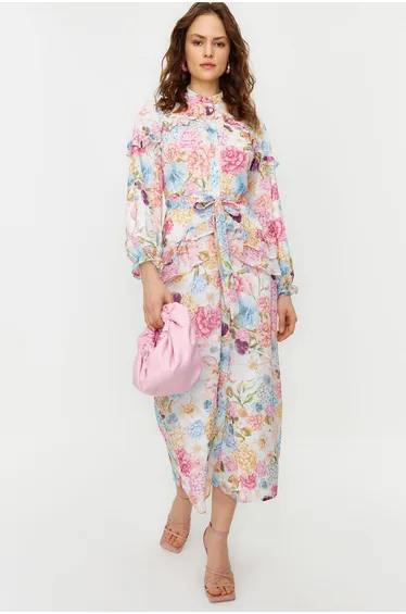 Lilac Floral Woven Chiffon Dress