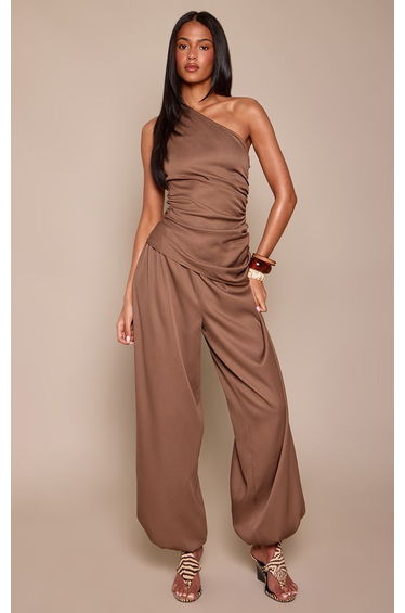 Tall Mocha Woven Elasticated Balloon Trousers Co-ord